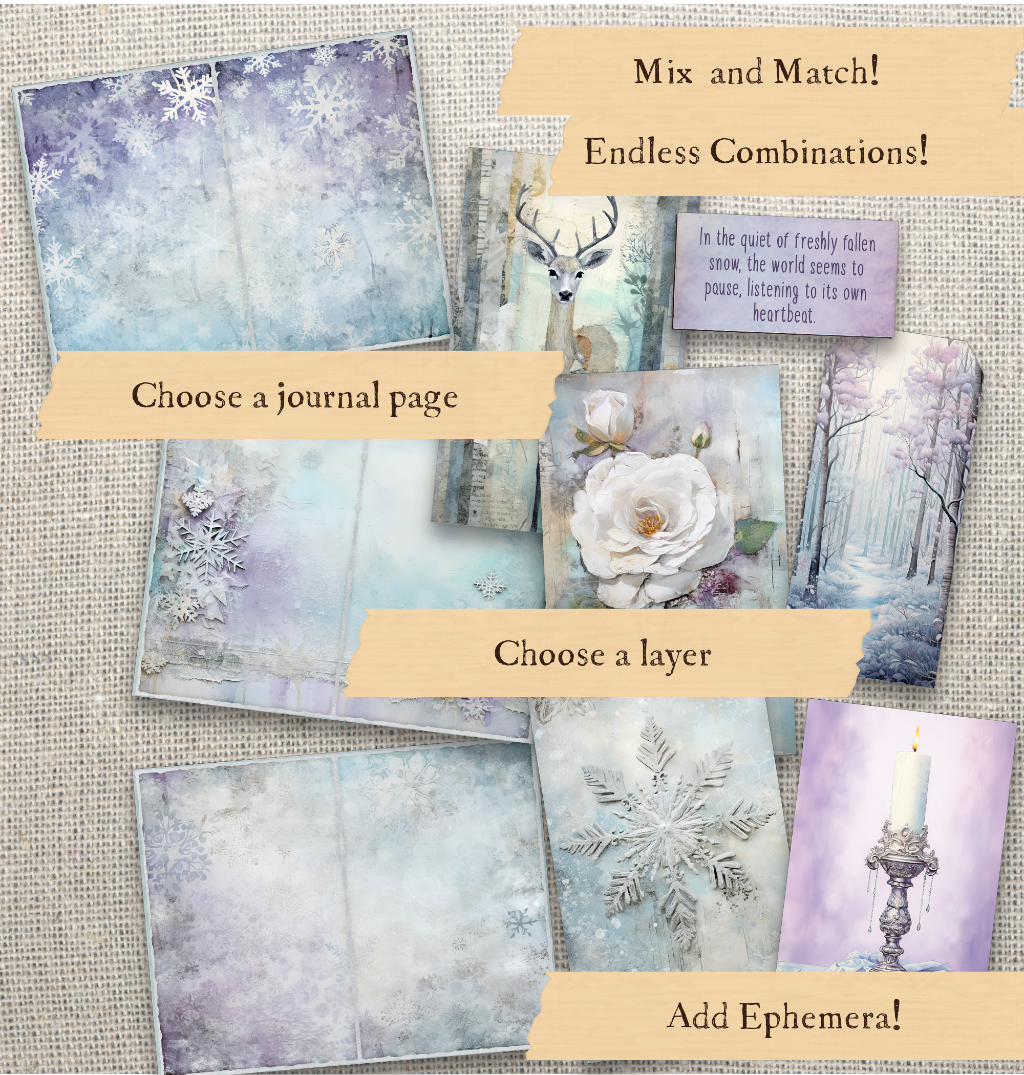Snowflake Junk Journal Printable Kit Winter Grunge Digital Paper ...