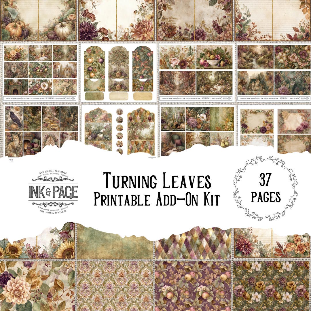 junkjournal【Herbst】 Autumn Junk Journal Kit: Turning Leaves, Vintage Florals (digital