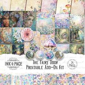 Zestaw dodatków do wydruku The Fairy Door Ephemera Magic Forest Envelope Digital Download Tagi Kieszonki do scrapbookingu Strony z linijkami Fantazyjny papier Bujo