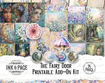The Fairy Door Printable Ephemera Add-On Kit Magic Forest Envelopes Digital Download Tags Scrapbook Pockets Lined Pages Whimsical Bujo Paper