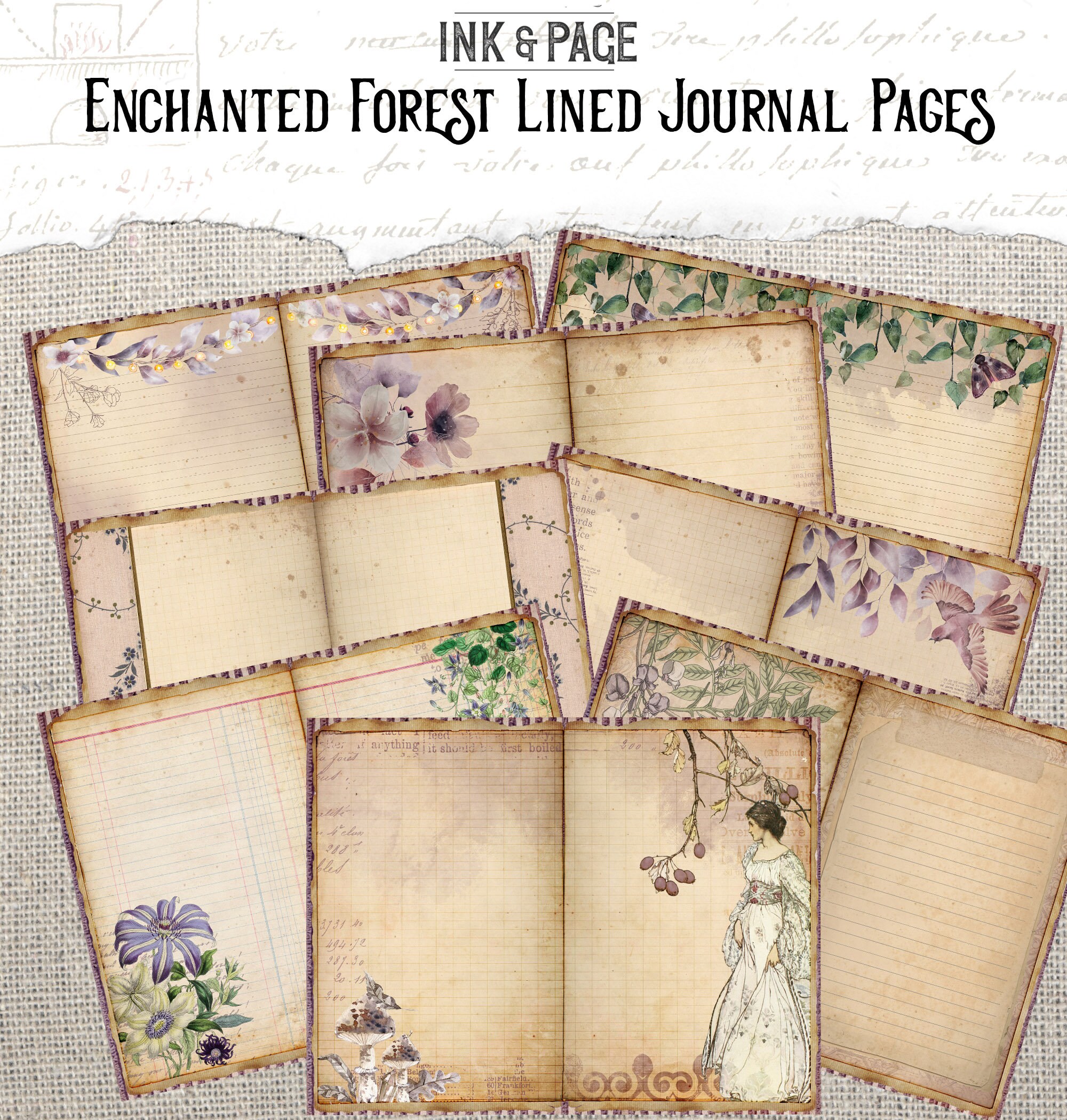 Enchanted Forest Junk Journal Printable Lined Pages Digital Download ...