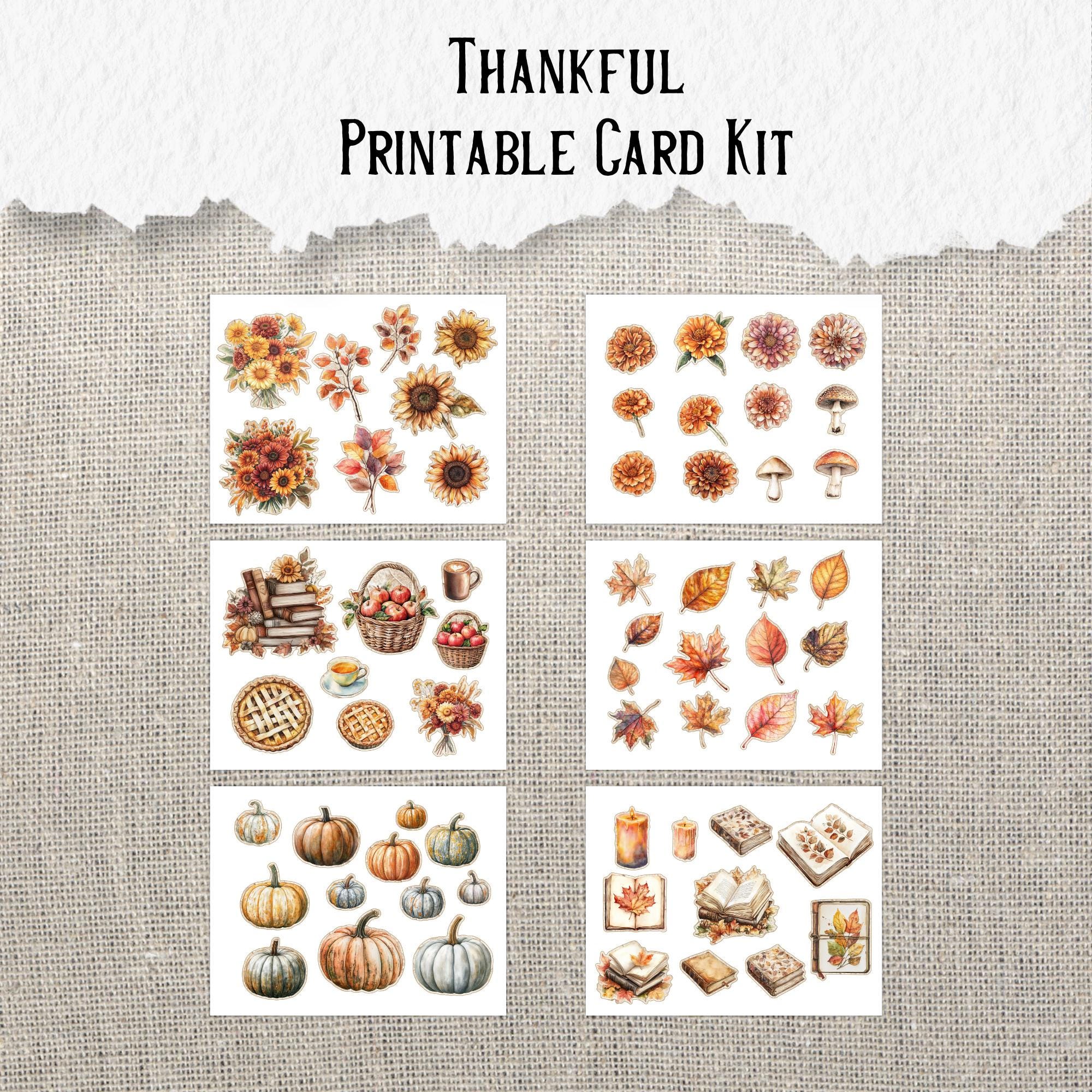 Thankful Printable Autumn A2 Card Kit Thanksgiving Digital Download ...