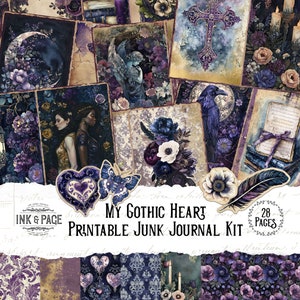 My Gothic Heart Junk Journal Printable Kit Dark Academia Digital Download viktorianischen Romanze Scrapbook Papier Valentinstag Bullet Journal
