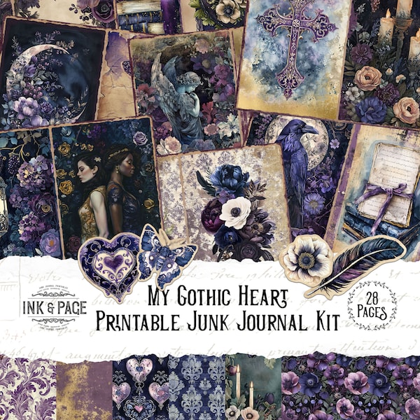 My Gothic Heart Junk Journal Printable Kit Dark Academia Digital Download  Victorian Romance Scrapbook Paper Valentine's Day Bullet Journal