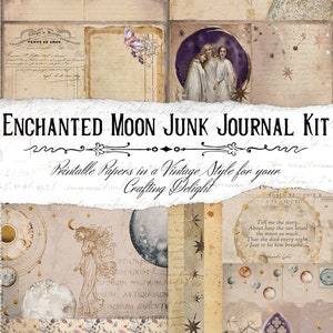 Enchanted Moon Junk Journal Printable Kit, Celestial Journal, Purple Junk Journal image 1