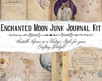 Enchanted Moon Junk Journal Printable Kit, Celestial Journal, Purple Junk Journal
