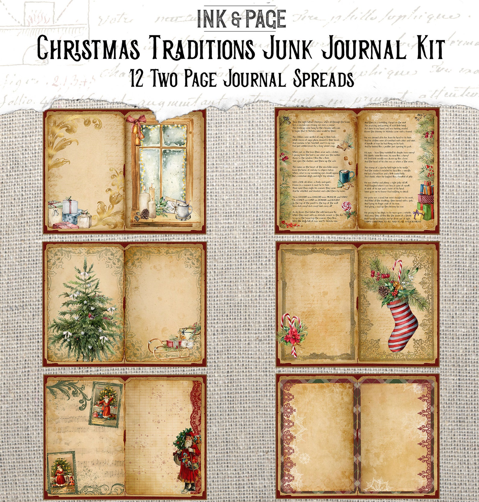 Vintage Christmas Printable Junk Journal Kit, Journaling Cards, Digital ...