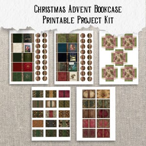 Utskrivbart kit för adventsbokhylla | Miniboklådor | Vintage julbibliotek | Skräpjournal och papperspysselprojekt bild 5