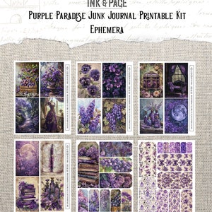 Purple Paradise Printable Junk Journal Kit Digital Ephemera Lavender Watercolor Collage Background Paper Rainbow Scrapbook Paper Crafting image 5