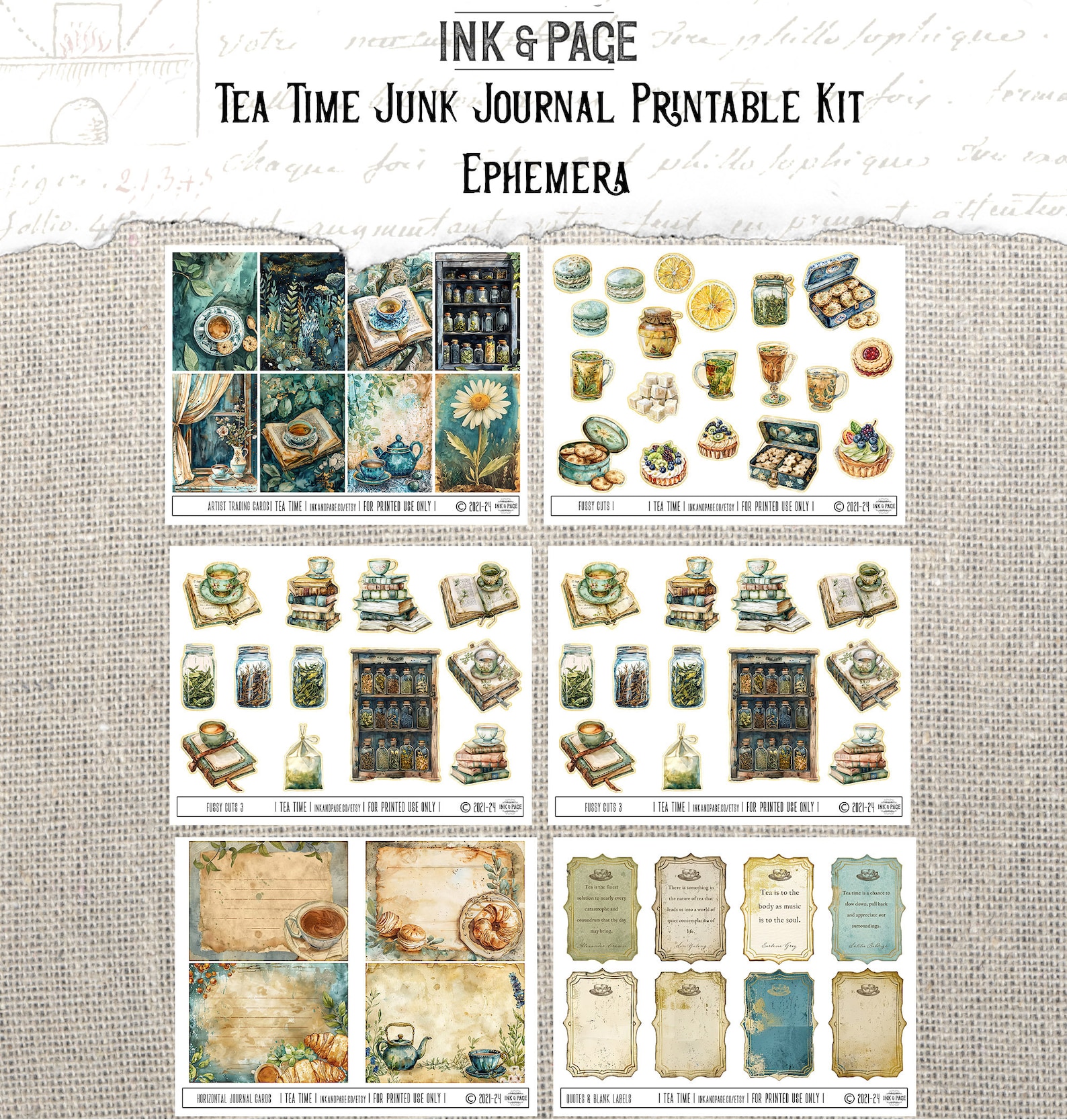 Tea Time Junk Journal Printable Kit Tea Party Digital Download Vintage ...