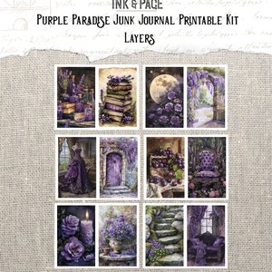 Purple Paradise Printable Junk Journal Kit Digital Ephemera Lavender Watercolor Collage Background Paper Rainbow Scrapbook Paper Crafting image 2