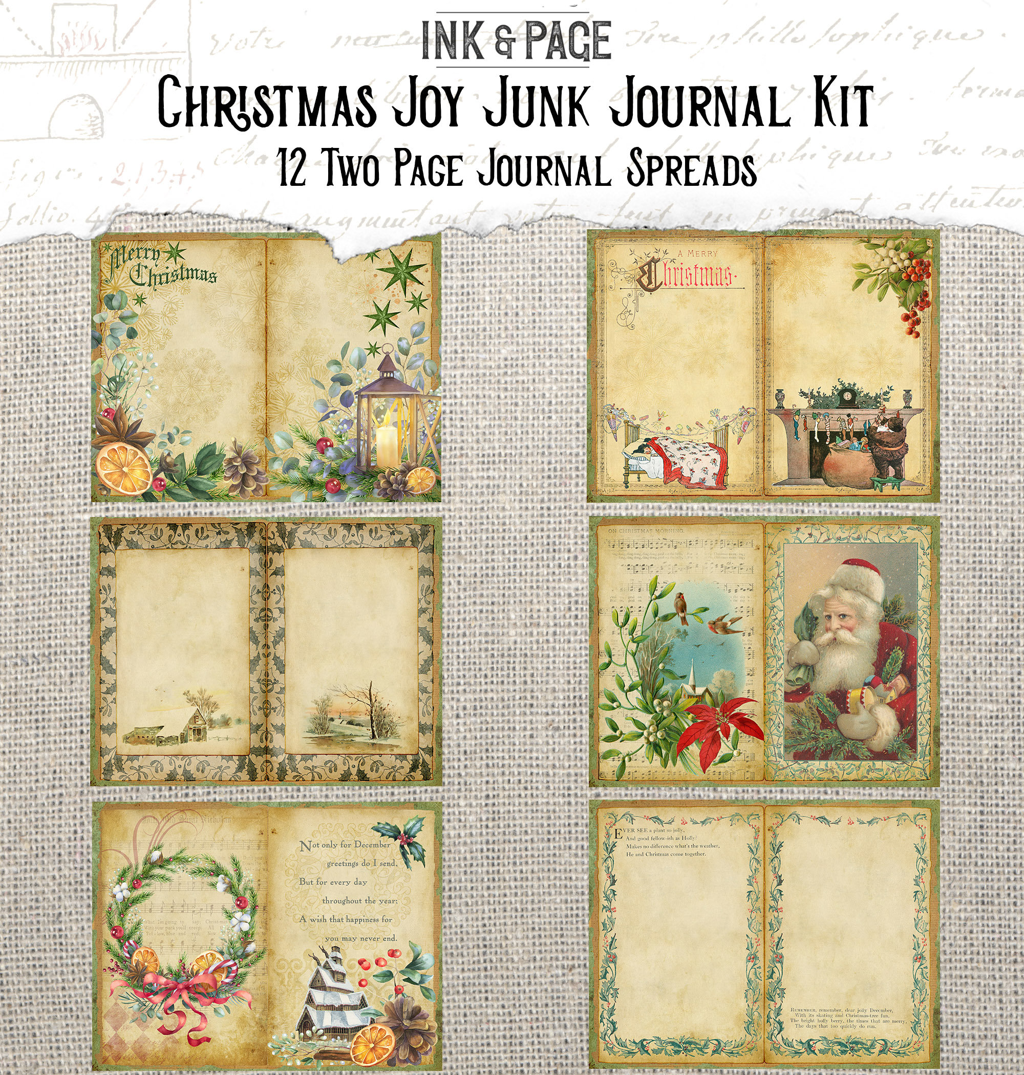 Christmas Joy Junk Journal Kit, Printable Holiday Ephemera, Vintage ...
