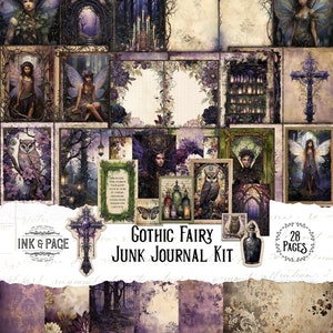 Gotisk älva skräpjournal utskrivbar kit mörk skog digital nedladdning häxig grimoire mörk älva halloween klippbok fantasi skuggornas bok