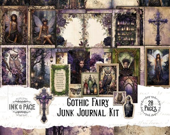 Gothic Fairy Junk Journal Printable Kit Dark Forest Digital Download Witchy Grimoire Dark Fairy Halloween Scrapbook Fantasy Book of Shadows