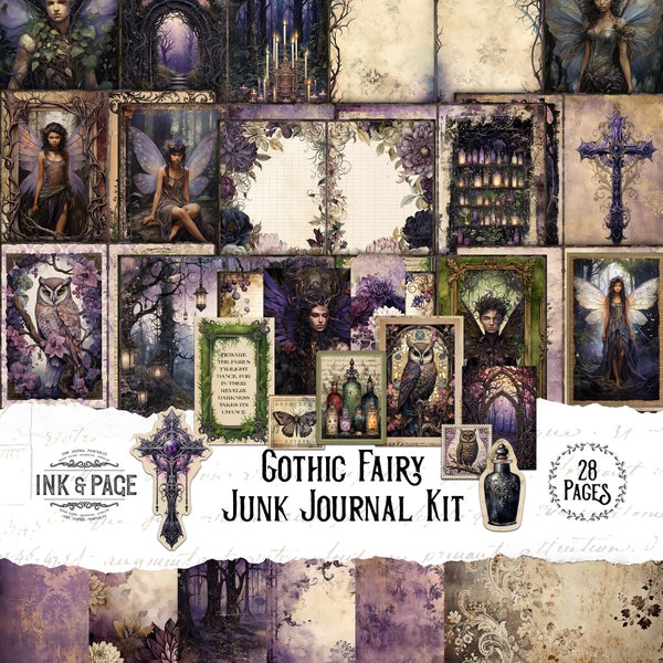 Gothic Fairy Junk Journal Printable Kit Dark Forest Digital Download Witchy Grimoire Dark Fairy Halloween Scrapbook Fantasy Book of Shadows