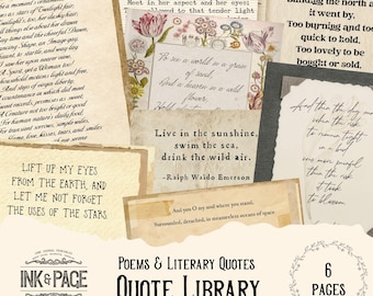 Quote Library No. 001 | Vintage Literary Quotes & Poems | Printable Junk Journal Ephemera | Commonplace Book