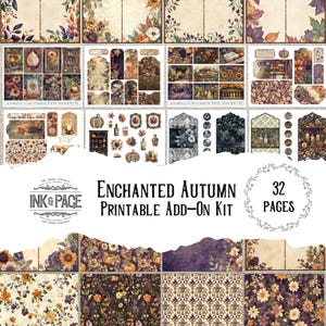 Betoverde herfst Afdrukbare kortstondige toevoegingen bos Magic Junk Journal Kit Wild Woods Plakboekelementen Zakken Enveloppen Tags Gevoerde pagina's