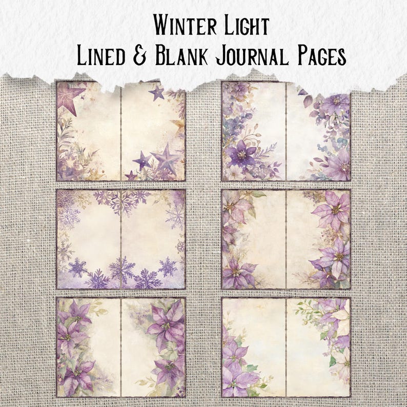 Winter Light Lined & Blank Junk Journal Pages Grungy Snowflake Page ...