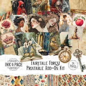 Märchenwald Junk Journal Add-On Ephemera Printable Kit Zauberwald Tags Umschläge Taschen Scrapbook Seiten Verzaubert Bullet Journal