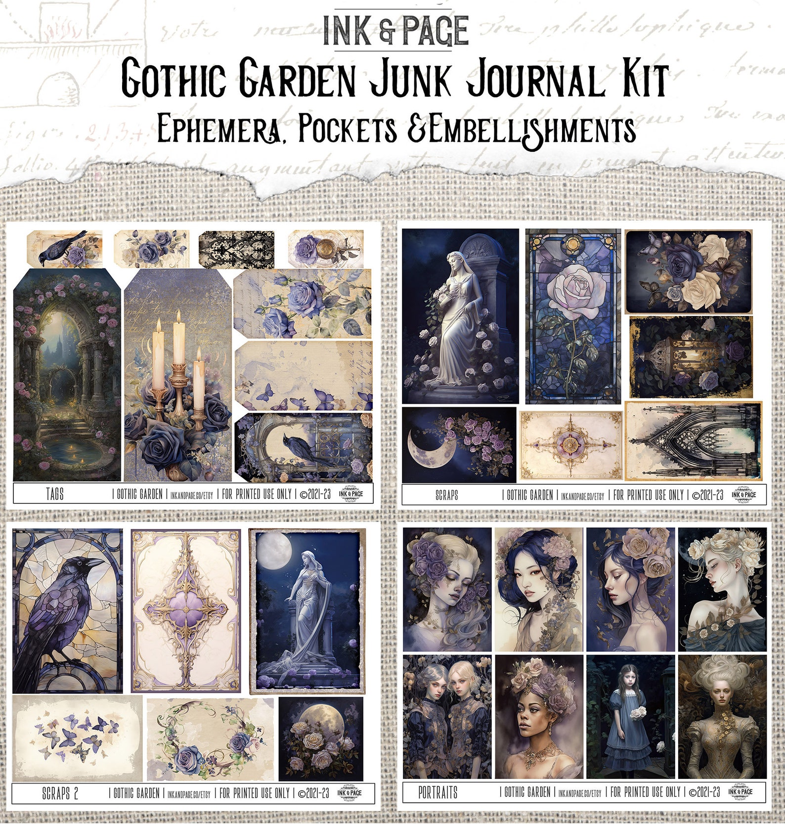 Gothic Garden Junk Journal Printable Kit Vintage Digital Download Dark ...