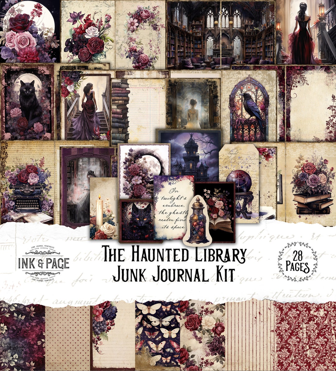 Haunted Library Junk Journal Printable Kit Halloween Digital Download ...