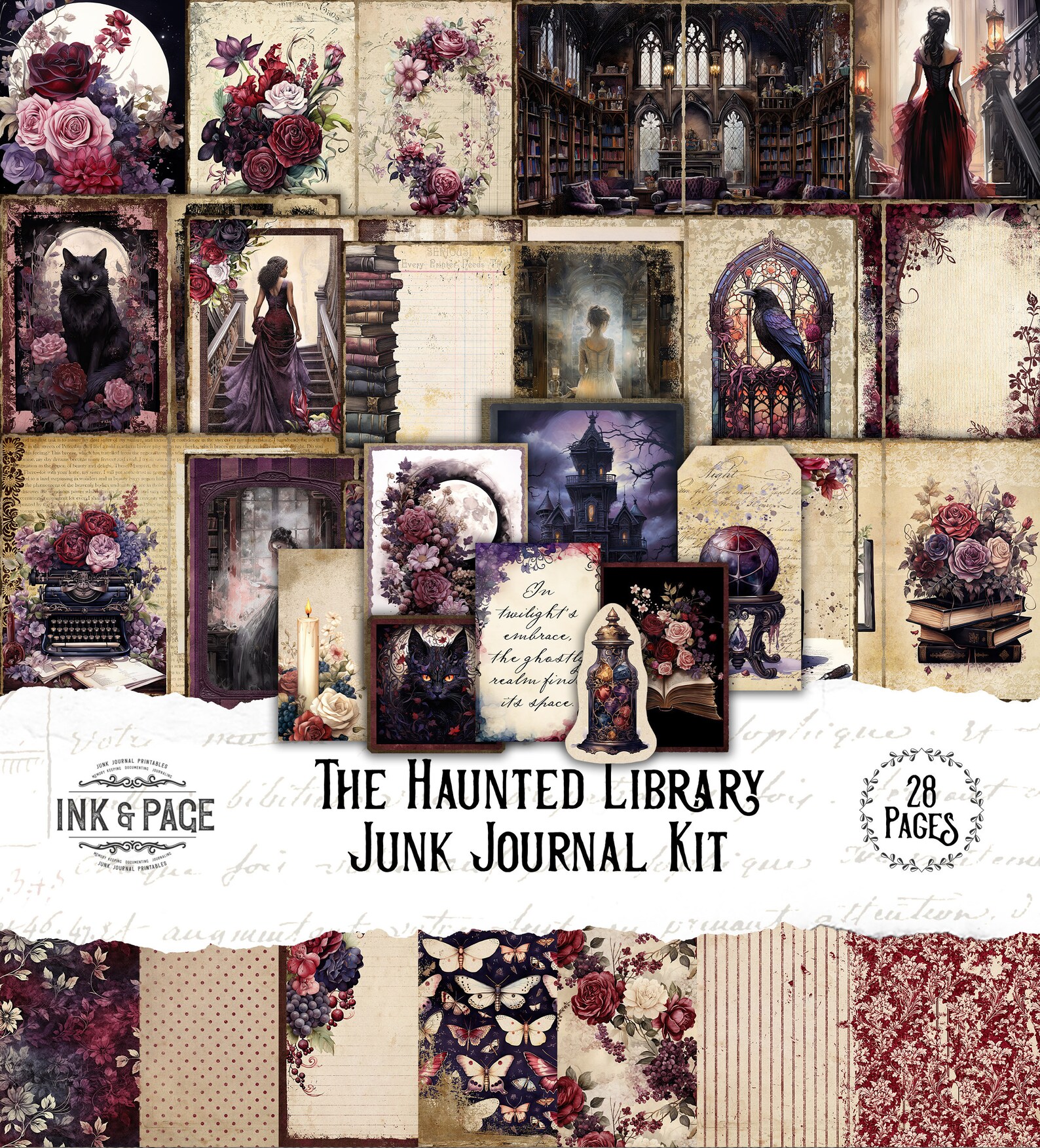 Haunted Library Junk Journal Printable Kit Halloween Digital Download ...