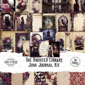 Haunted Library Junk Journal Printable Kit Halloween Digital Download Gothic Victorian Ghosts Dark Academia Magical Scrapbook Paper Witches