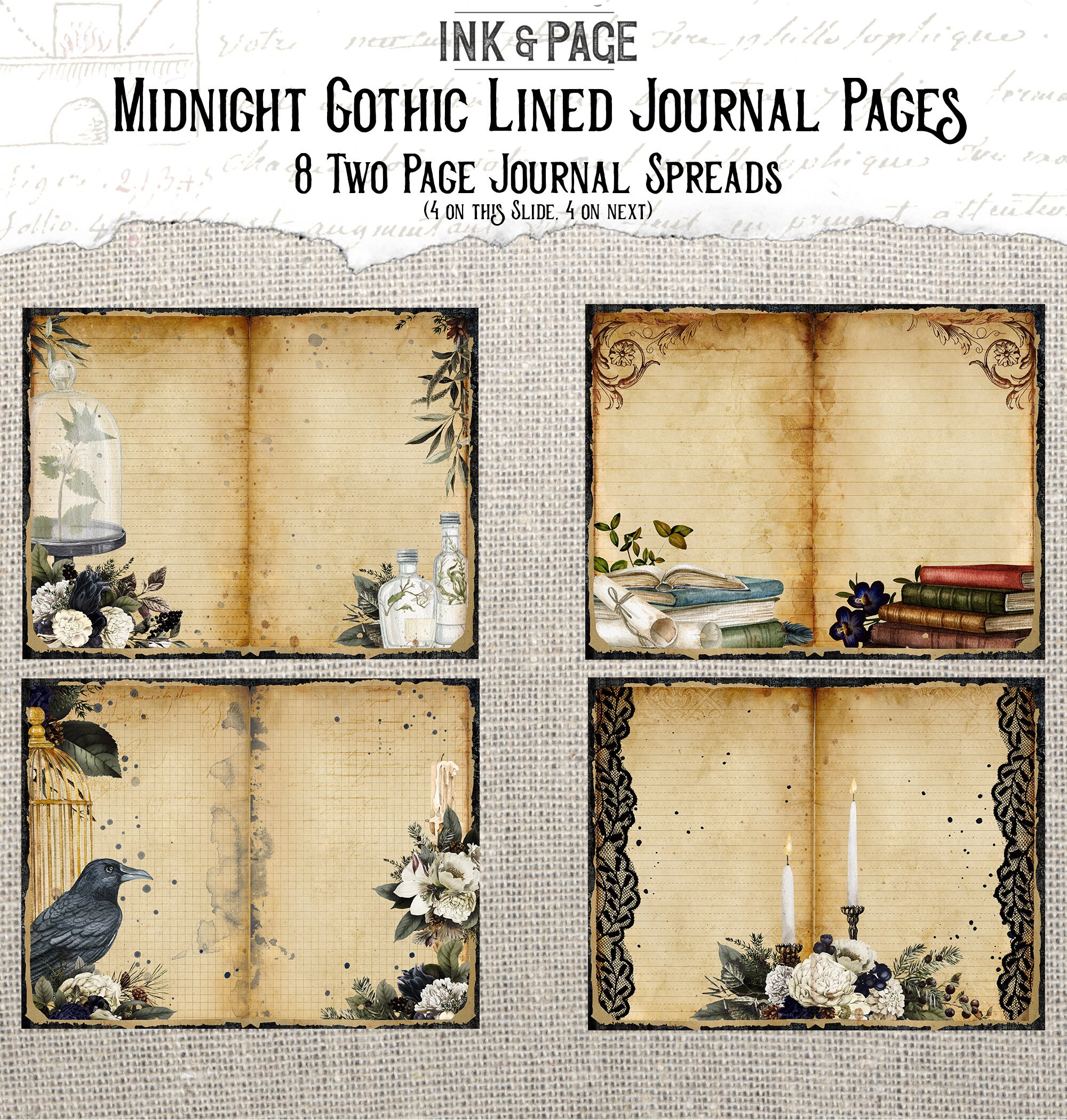 Midnight Gothic Printable Lined Junk Journal Pages, Dark Academia, Navy ...