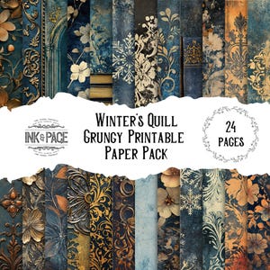 Winter's Quill Printable Paper Pack Dark Academia Grungy Digital Download Junk Journal Background Paper Mixed Media Collage Gothic Library