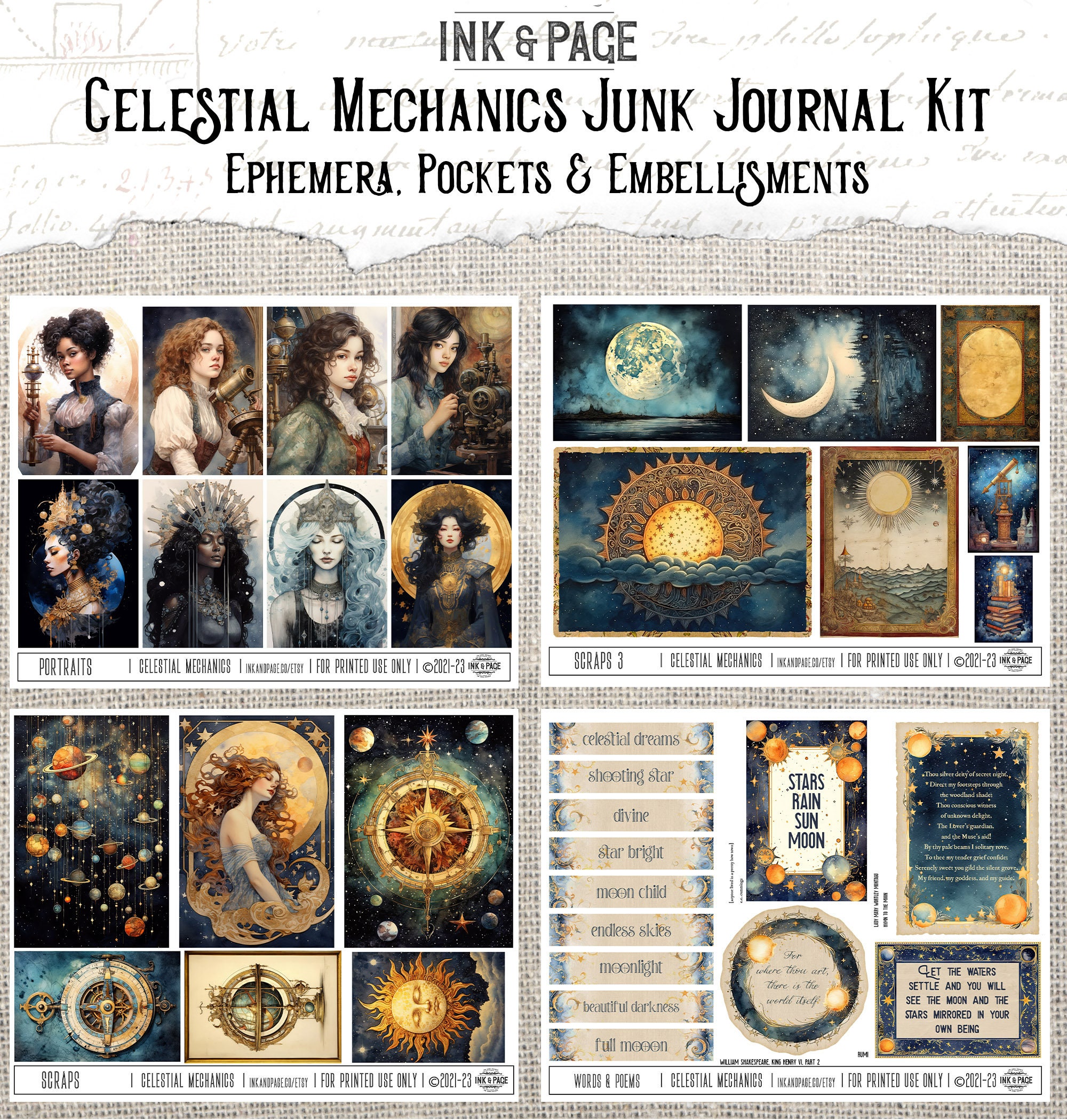 Celestial Mechanics Junk Journal Printable Kit Vintage Moon Journaling ...