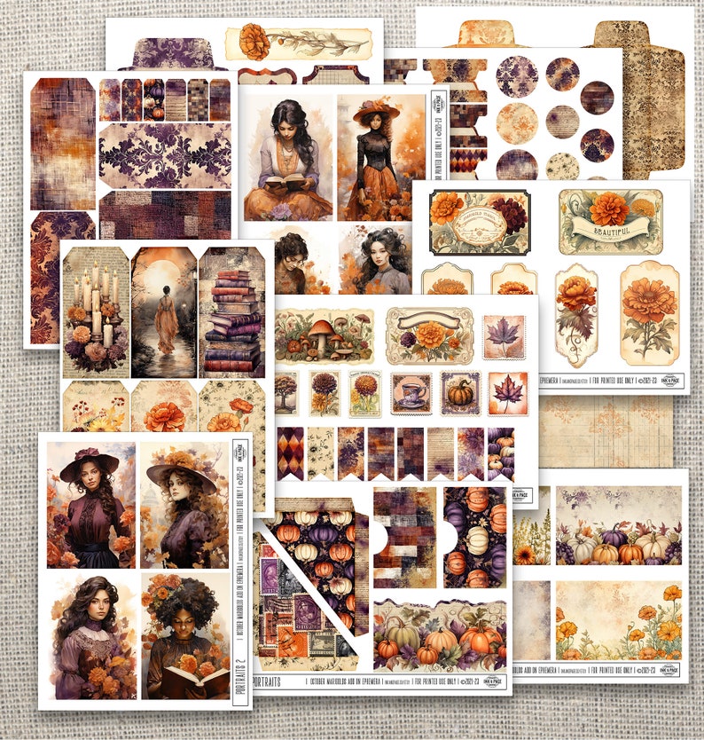 October Junk Journal Printable Kit Ephemera Digital Download Marigold ...
