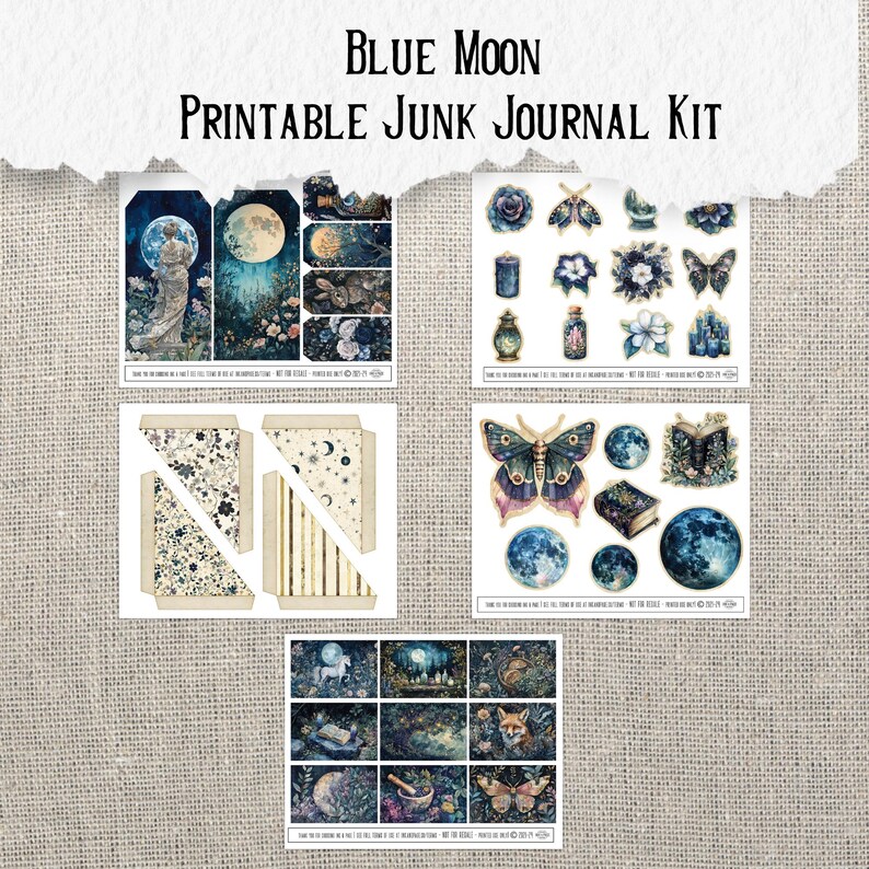 Blue Moon Junk Journal Printable Kit Lunar Magic Digital Download ...