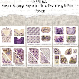 Purple Paradise Printable Ephemera Pockets Junk Journal Vintage Lavender Digital Envelopes Violet Scrapbook Rainbow Paper Wildflower Garden imagen 2