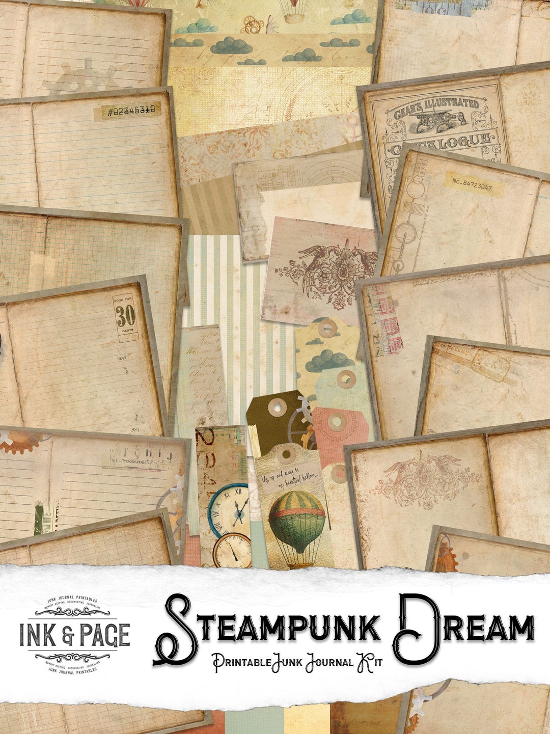 Steampunk Junk Journal Kit, Vintage Ephemera, Printable Travel Journal ...