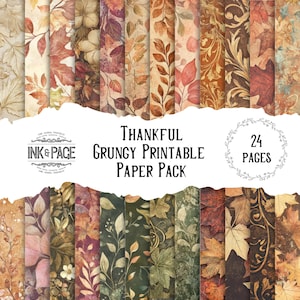 Thankful Printable Junk Journal Paper Pack Digital Grunge Autumn Leaves Scrapbook Pages Distressed Vintage Fall Background Craft Paper Kit