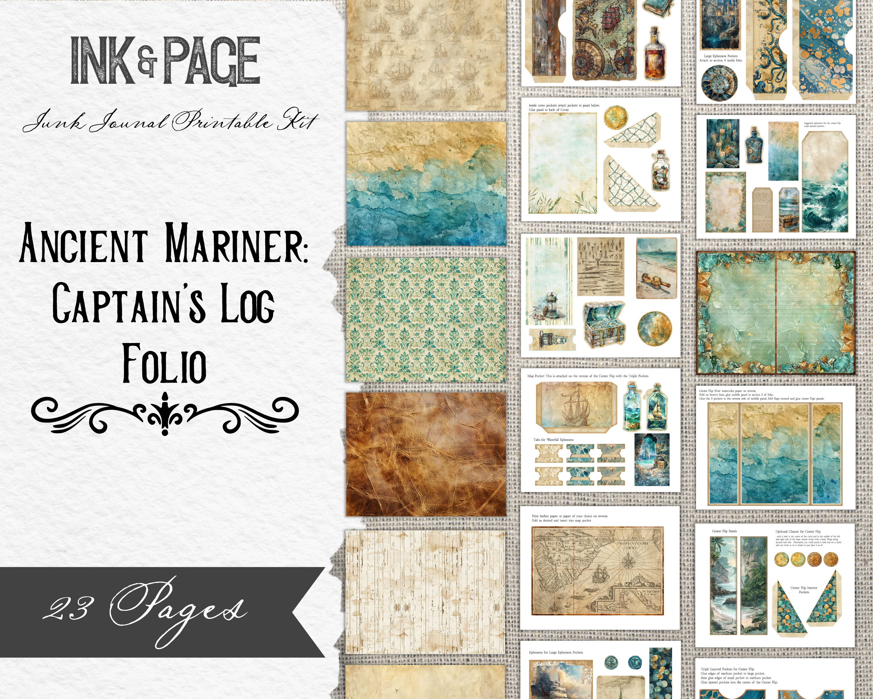 Captain's Log Printable Folio Ancient Mariner Ephemera Junk Journal ...