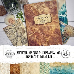 Captain's Log Printable Folio Ancient Mariner Ephemera Junk Journal Ocean Pocket Sailing Ship Vintage Under the Sea  Nautical Book Summer