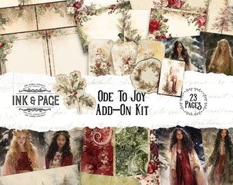 Oda a la alegría imprimible Ephemera Add-On Kit Junk Journal Yuletide Descarga digital Etiquetas de álbum de recortes de Navidad Holly Muérdago Winter Wonderland