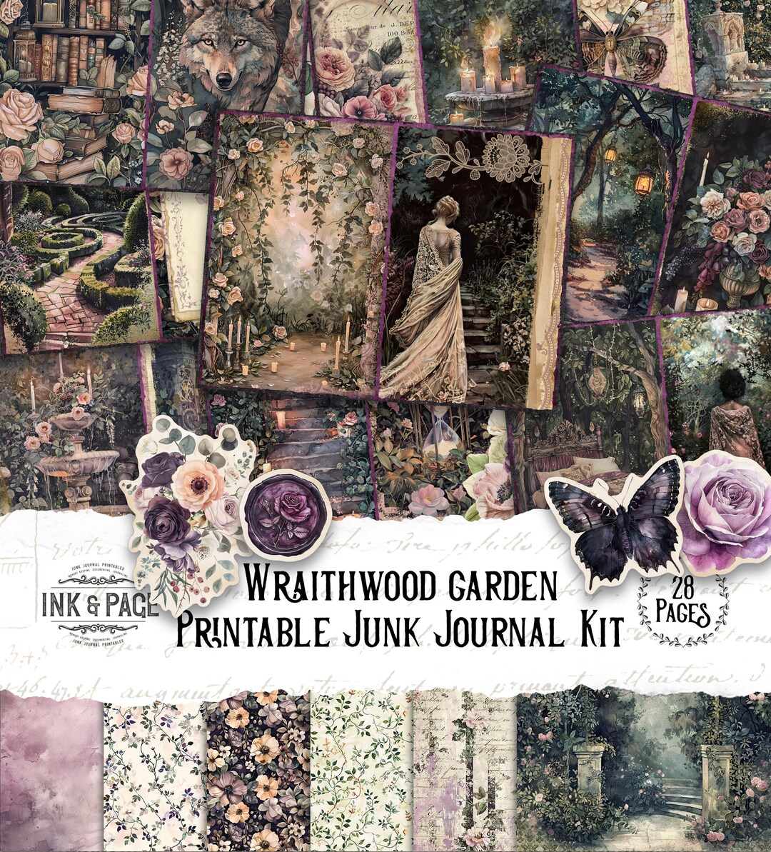 Wraithwood Garden Junk Journal Printable Kit Night Ephemera Gothic ...