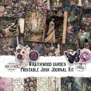 Wraithwood Garden Junk Journal Printable Kit Night Ephemera Gothic Garden Vintage Digital Download Mysterious Romantic Victorian Garden Page