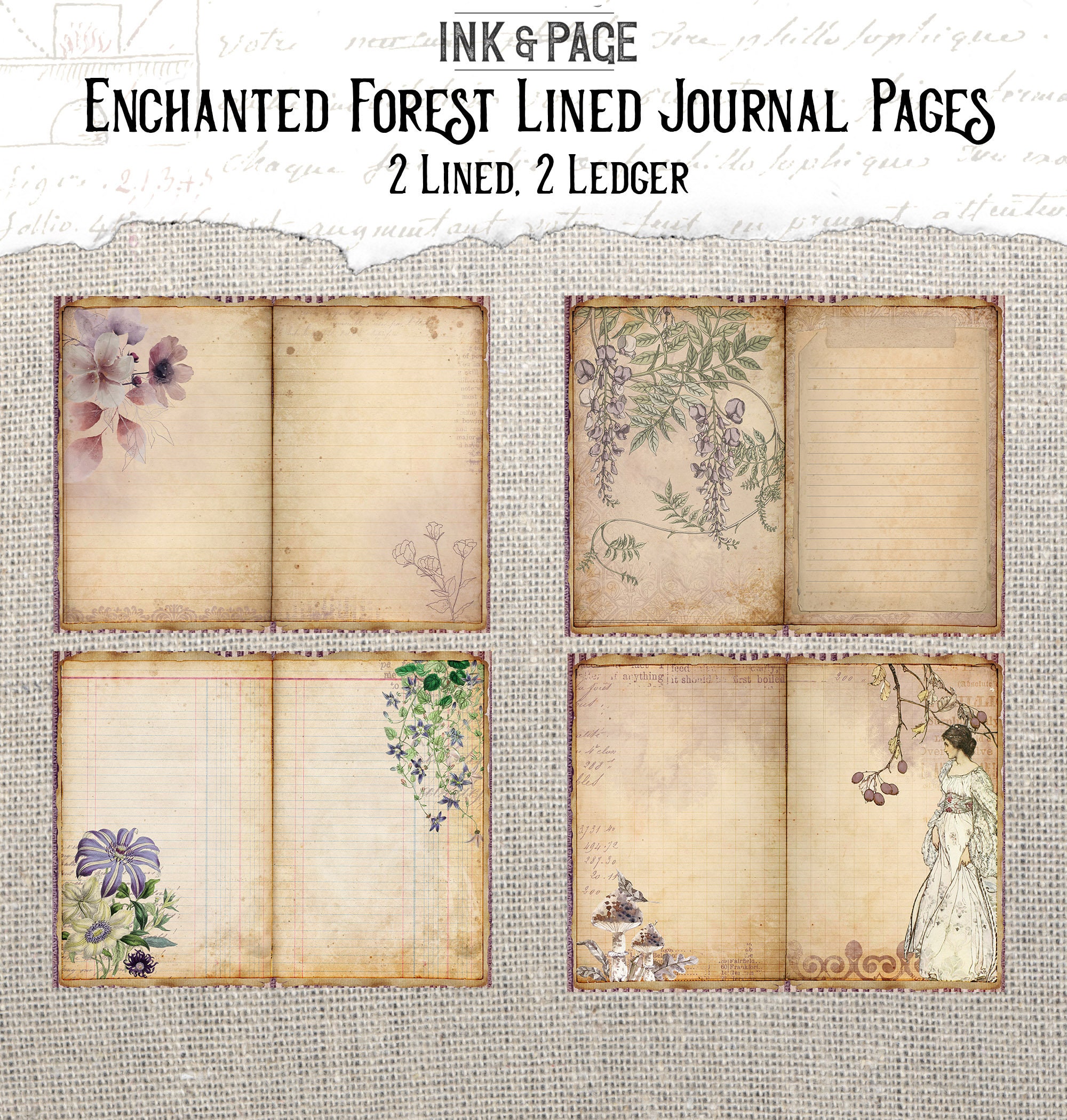 Enchanted Forest Junk Journal Printable Lined Pages Digital Download ...