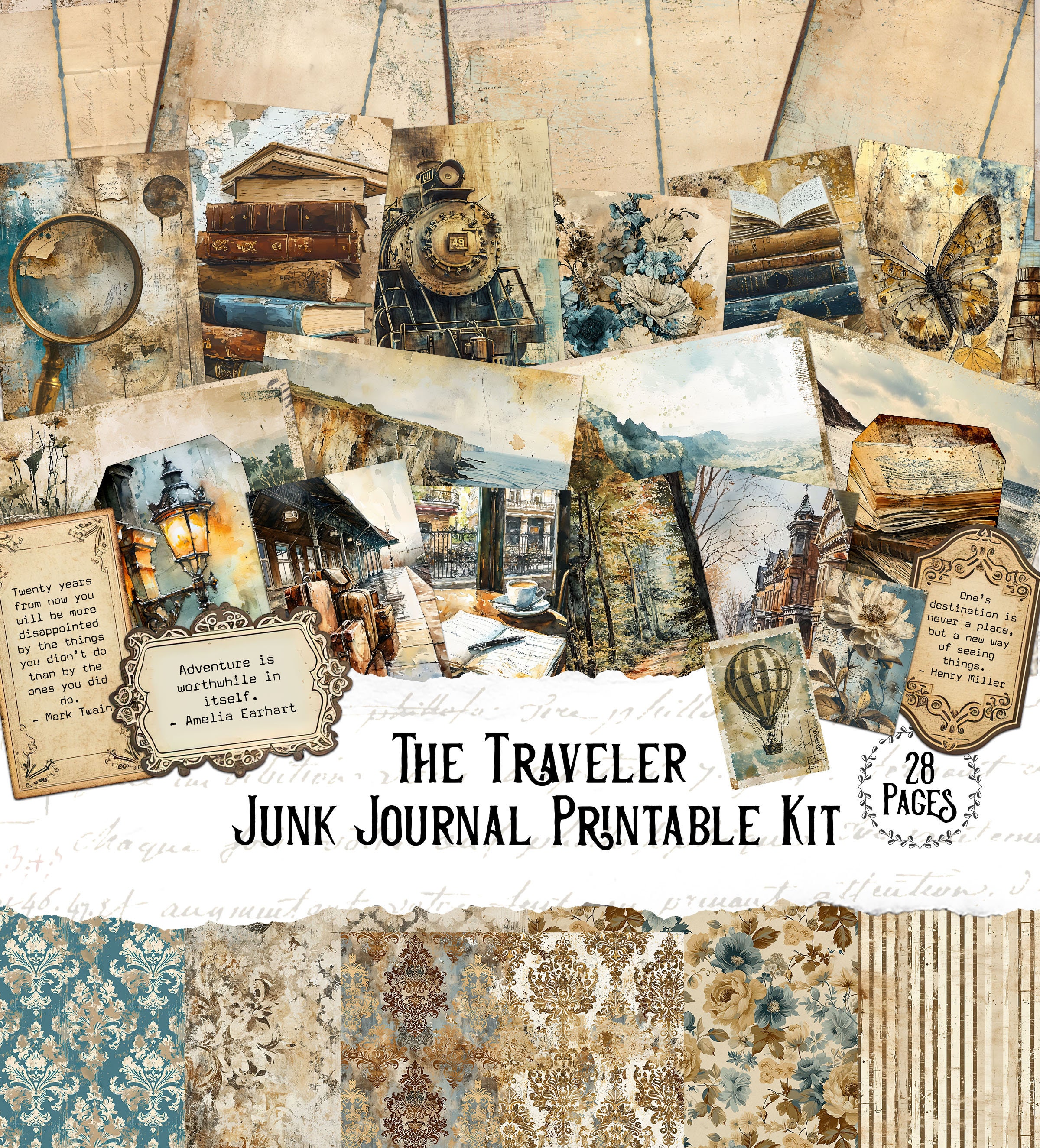 The Traveler Printable Junk Journal Kit Vintage Grunge Digital Download ...