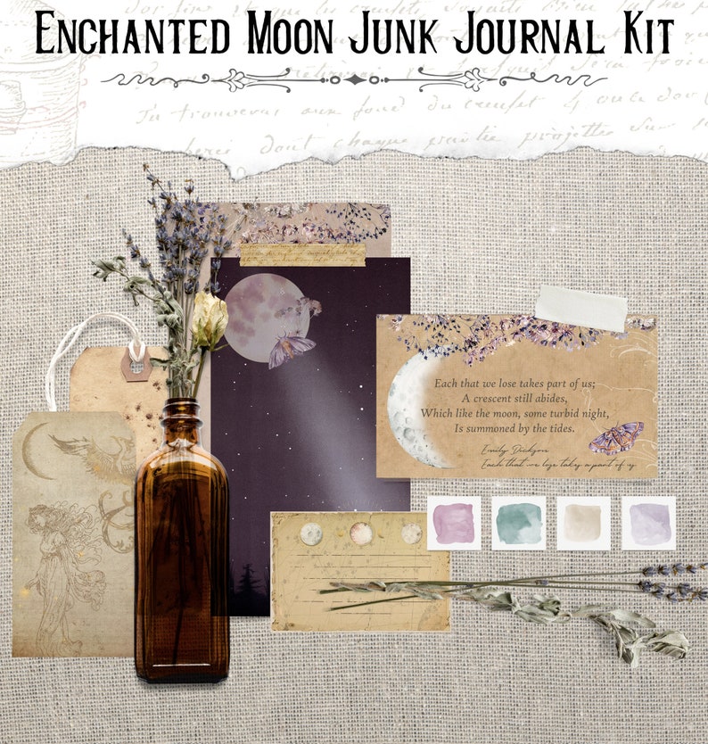 Enchanted Moon Junk Journal Kit imprimable, Celestial Journal, Purple Junk Journal image 8