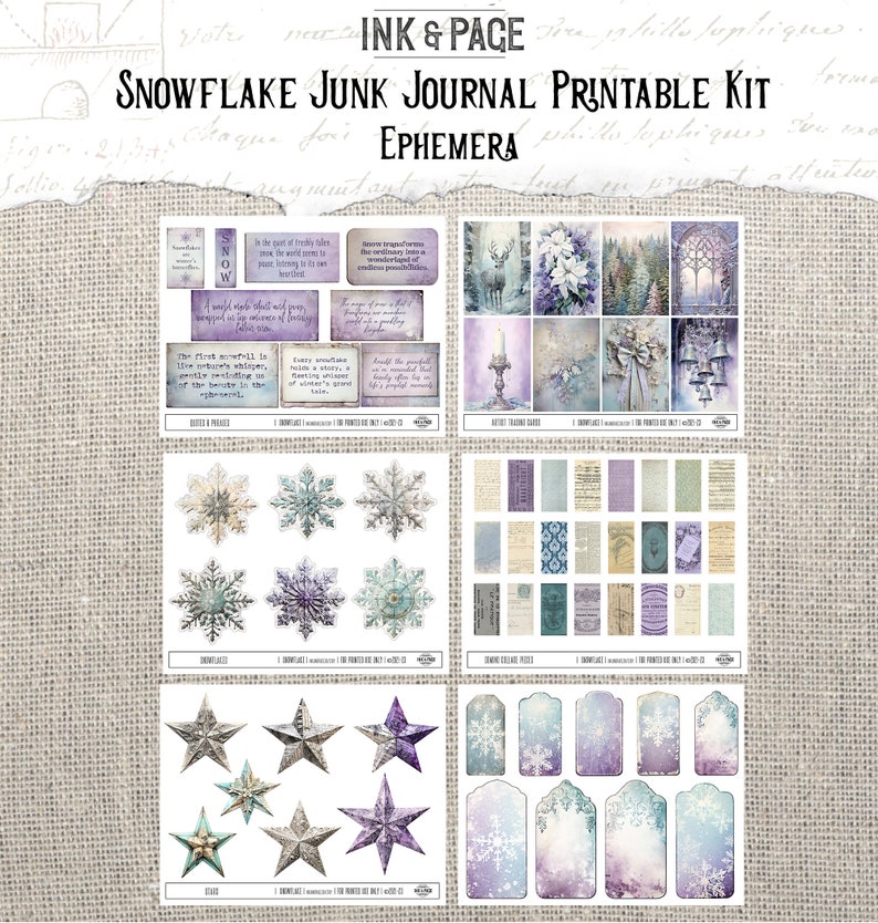 Snowflake Junk Journal Printable Kit Winter Grunge Digital Paper ...