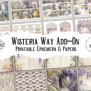Wisteria Way Printable Ephemera Junk Journal Add-On Kit Botanical Flower Digital Download Inner Peace Scrapbook Paper Garden Tags Nature