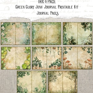 Green Glory Junk Journal Printable Ephemera Rainbow Vintage Digital Paper Pack Shabby Lime Mixed Media Spring Leaves Nature Scrapbook Pages image 3