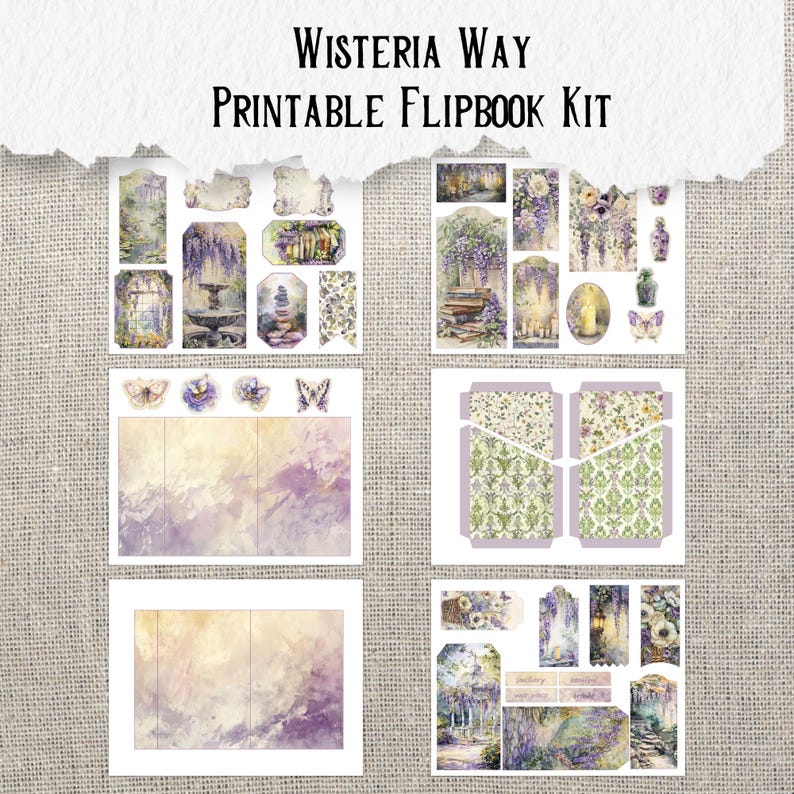 Puede incluir: Kit de libro desplegable imprimible con un tema de glicinia caprichoso. El kit incluye una variedad de elementos decorativos, como un arco de glicinia, una fuente y una escena de jard&iacute;n. El kit tambi&eacute;n incluye un conjunto de p&aacute;ginas en blanco para crear un libro desplegable personalizado.