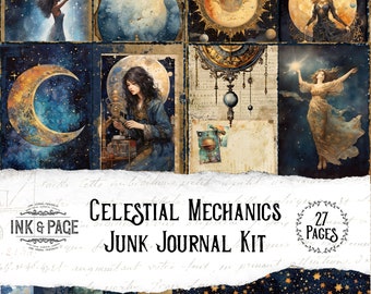 Celestial Mechanics Junk Journal Printable Kit Vintage Mond Journaling Seiten Astronomie Ephemera Himmel Sterne Mystisch Digital Dark Academia