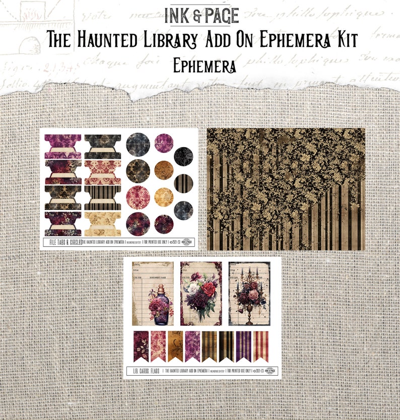 Haunted Library Ephemera Printable Junk Journal Embellishments Vintage ...