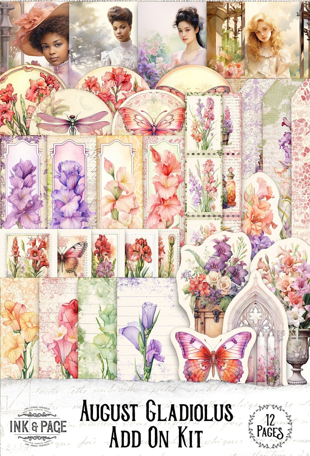 Junk Journal Printable Ephemera Kit August Birth Month Journaling Add ...